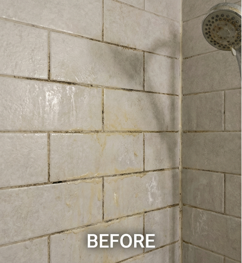 Shower tile before cleaning